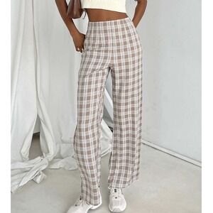 Princess Polly Y2K Caronia Check Wide LegPants,‎ Beige,4